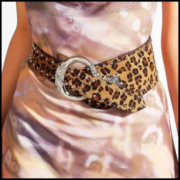 Wide Boho Leather Belt Adjustable Western Vintage Floral Chunky Statement - Picture 5 of 7